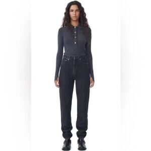 GANNI Black Stone Rigid Denim Swigy Jeans 25 With Patches